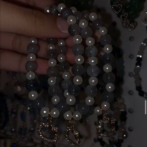 Gray and White Beaded Bracelet Set